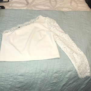 Express One Shoulder White Lace Top - Small